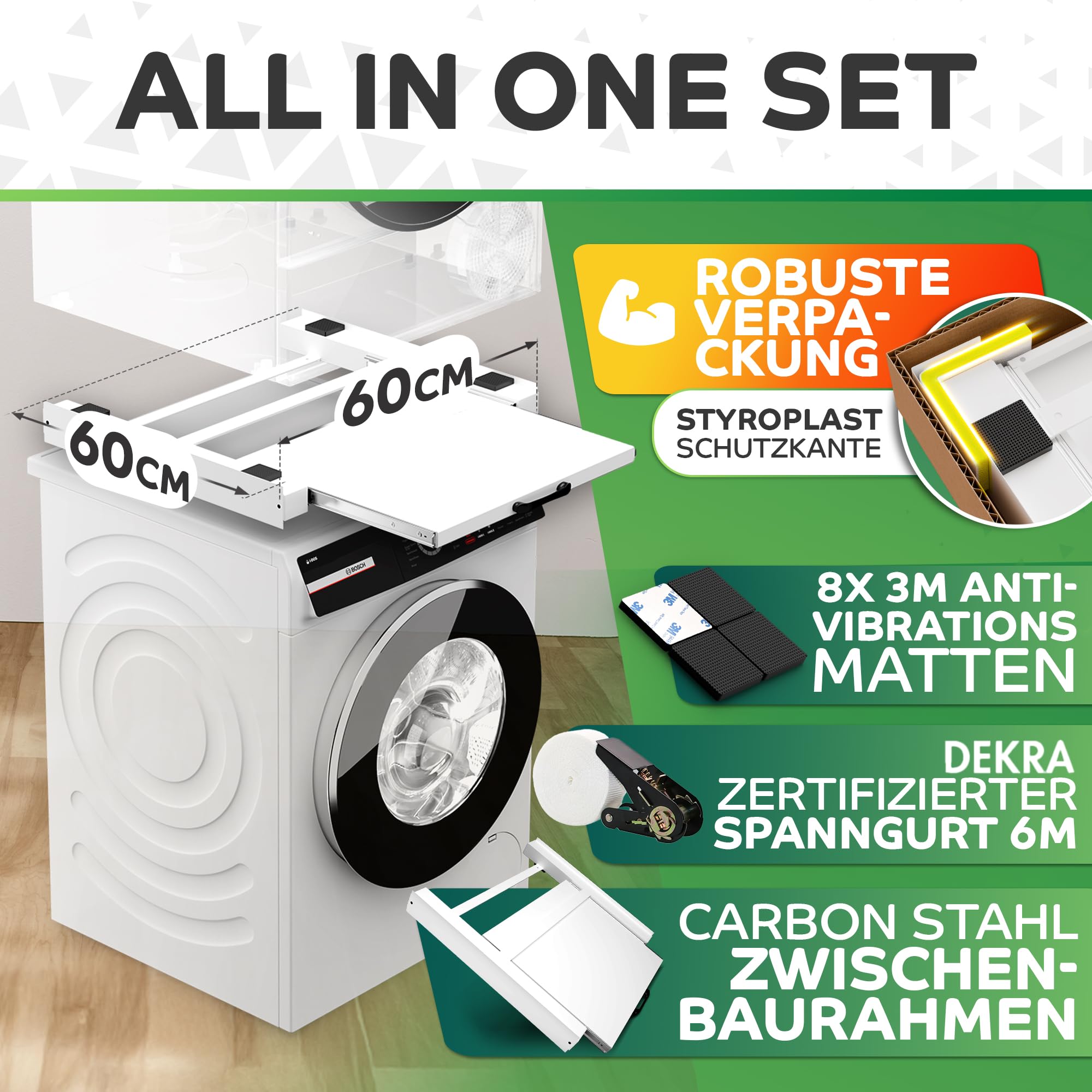 NEU Tretmann Universal Zwischenbaurahmen SET -extra Stabil [StützStrebe] mit Ablage Waschturm Verbindungsrahmen, Verbindung Alternative zu Waschmaschine Trockner Schrank, stacking kit, washtower
