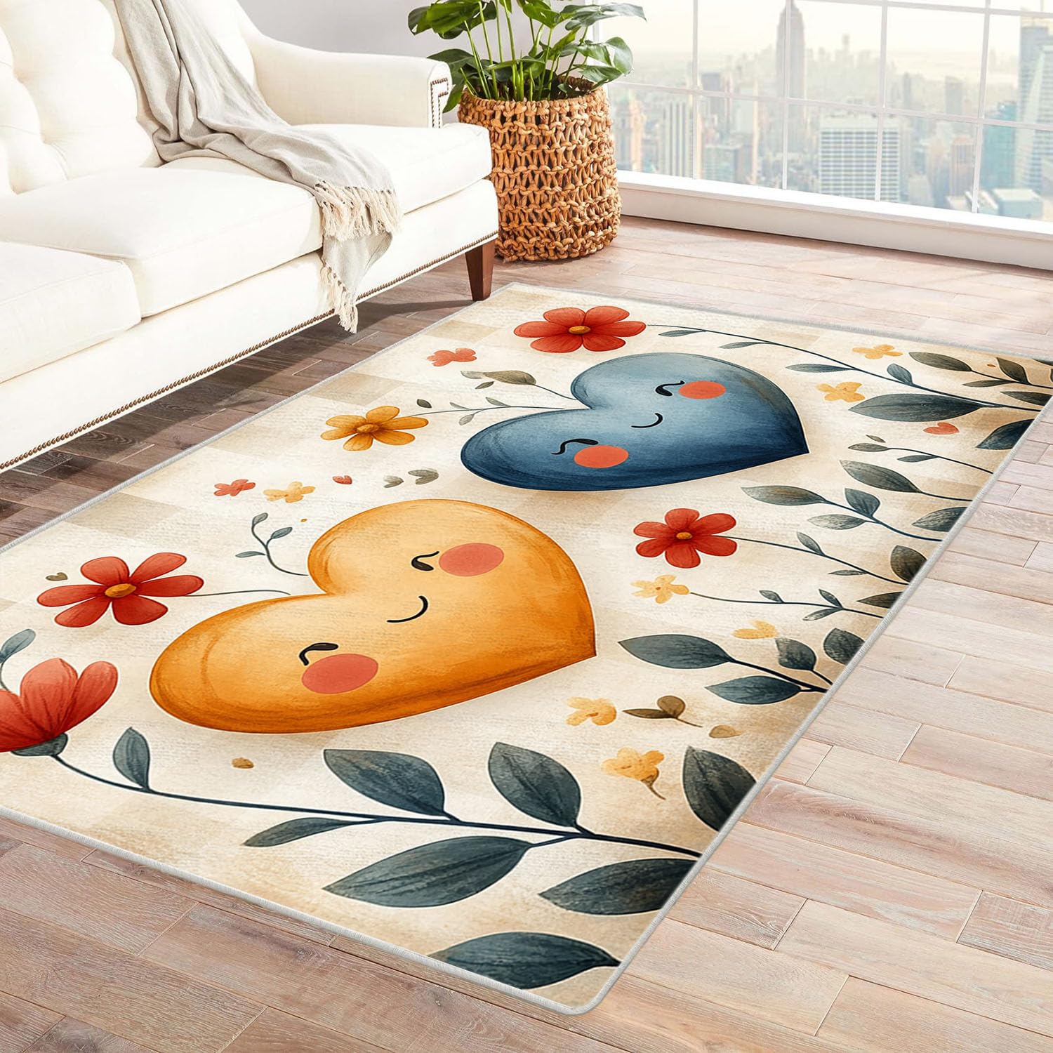 Tapis 3D fleurs jaunes élégantes 60x90cm avec envers antidérapant pour déco salon