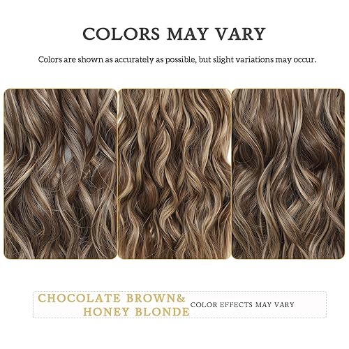 Miniatura 99 de Synthetic Clip in Hair Extensions, 6PCS Natural &Soft Hair& Blends Well Lonng Wavy Hairpieces(20inch,6pcs, Black with Brown Highlights)