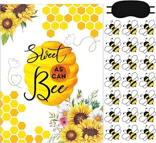 38 Pieces Pin The Bee on The Honeycomb Party Games Give The Honeycomb Bees Pin The Bees Poster for Kids with Blindfolds and Stickers Bee Themed Birthday Party Supplies Yellow Bee Party Game