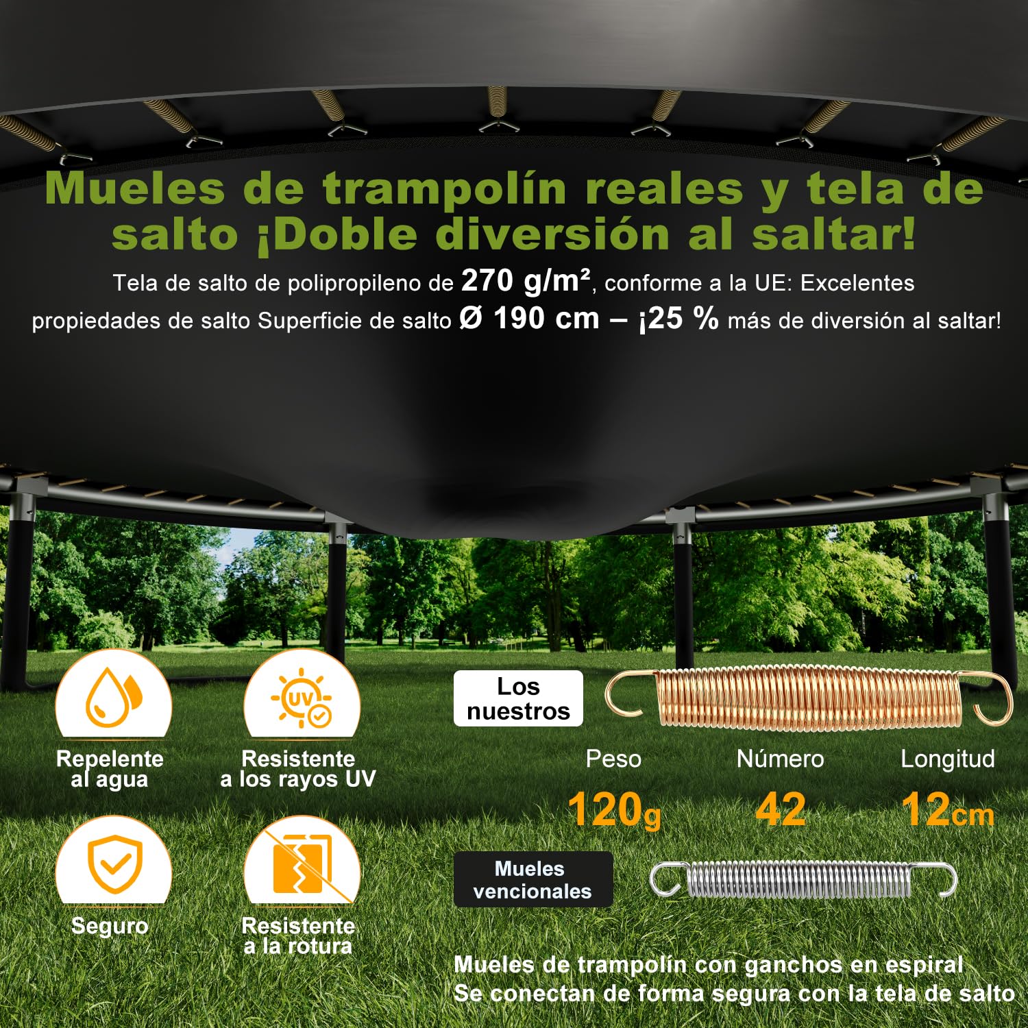 Devoko Trampolín Exterior Calabaza Ø 228-427 cm GS Red Seguridad Escalera 150 kg