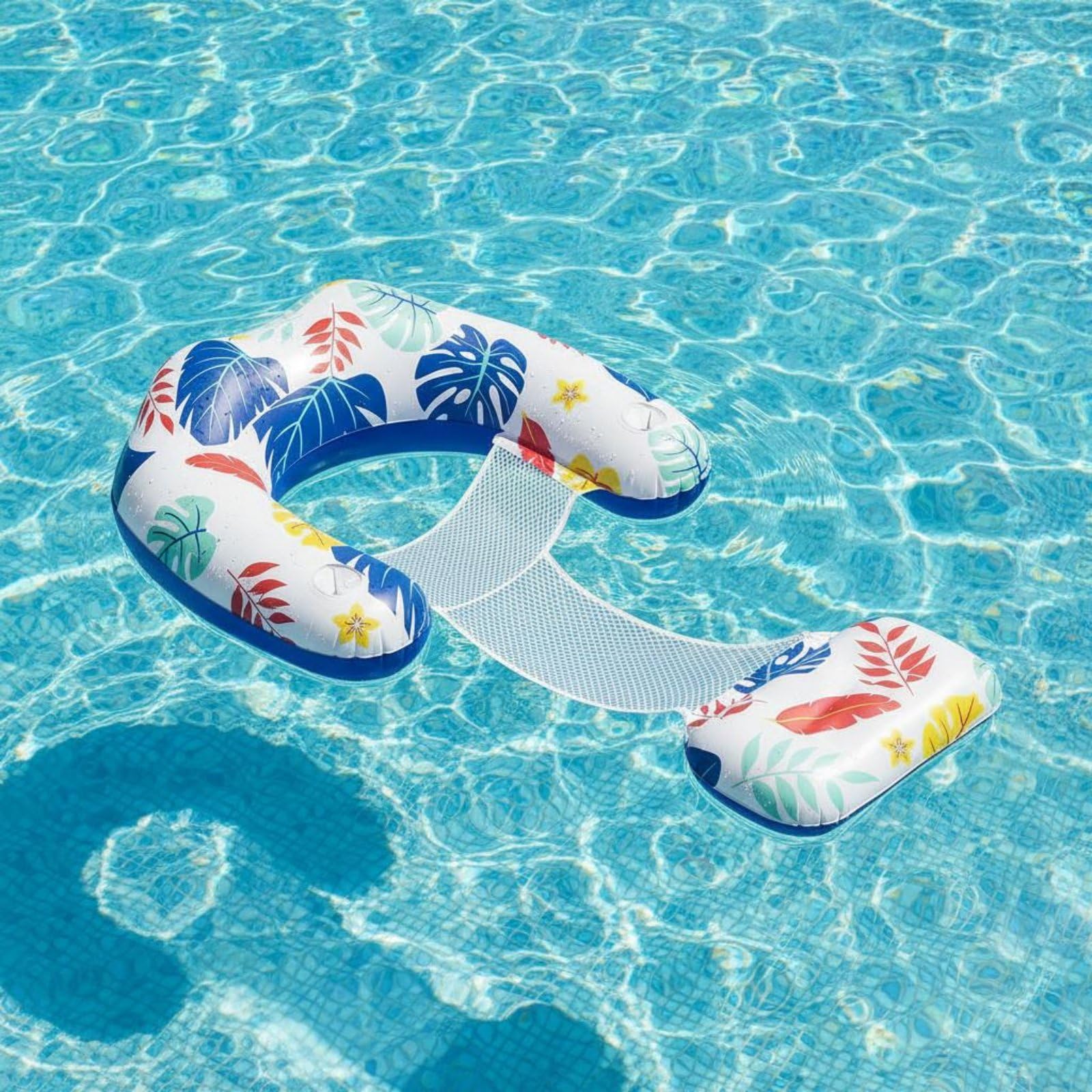 predolo Lettino Galleggiante Forma di U Tettuccio Portatile e Pieghevole Poltrona Gonfiabile da Piscina Portabicchieri Integrato per Adulti, Lago, Vacanza