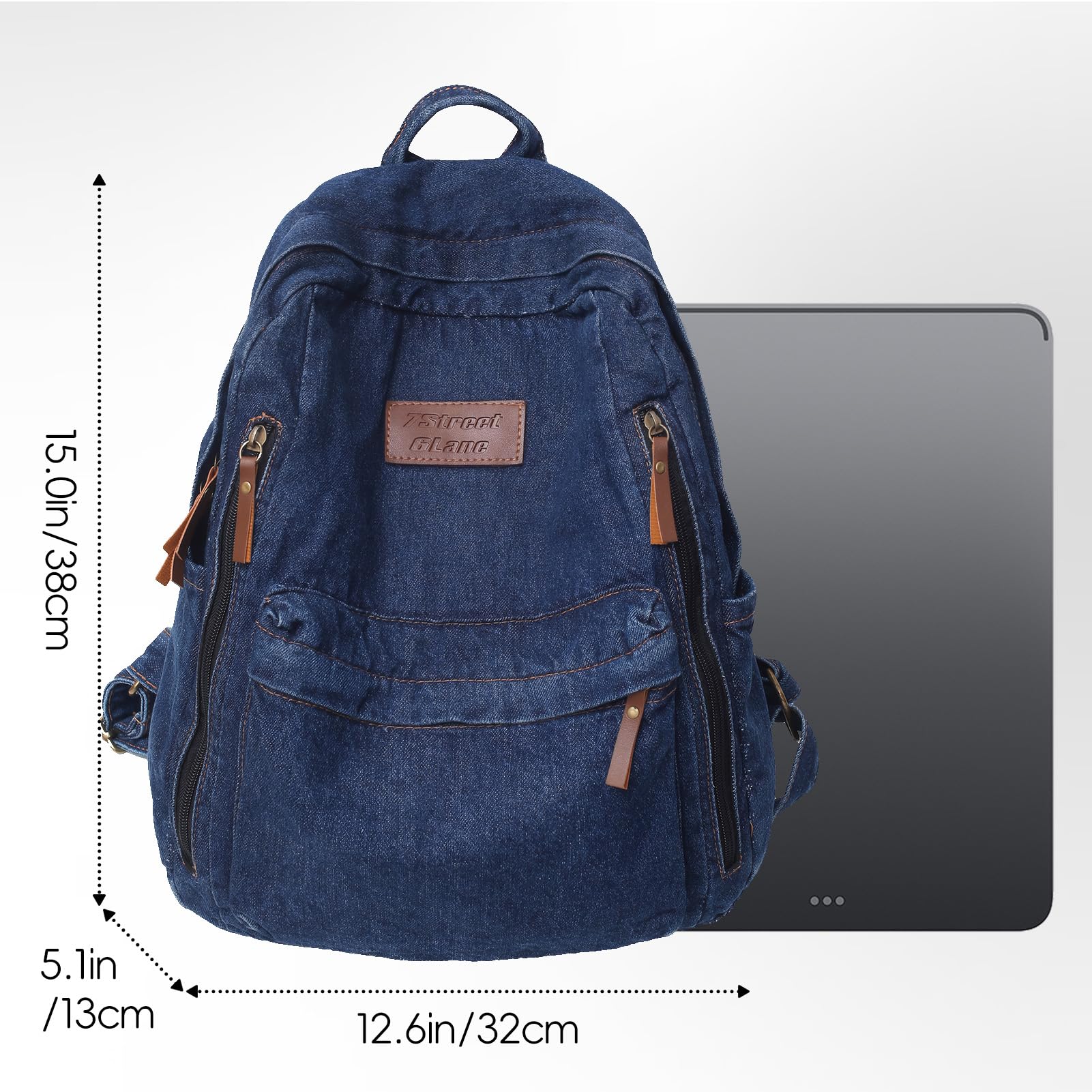 Zaino in tela jeans vintage, leggero, estetico, per pendolarismo e pendolarismo regolabile, per computer portatile, stile casual, da viaggio, per lavoro, scuola