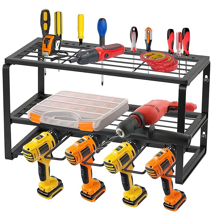 Buy Drill Holder Wall Mount ROBUST Tool Organizer and Storage for 4