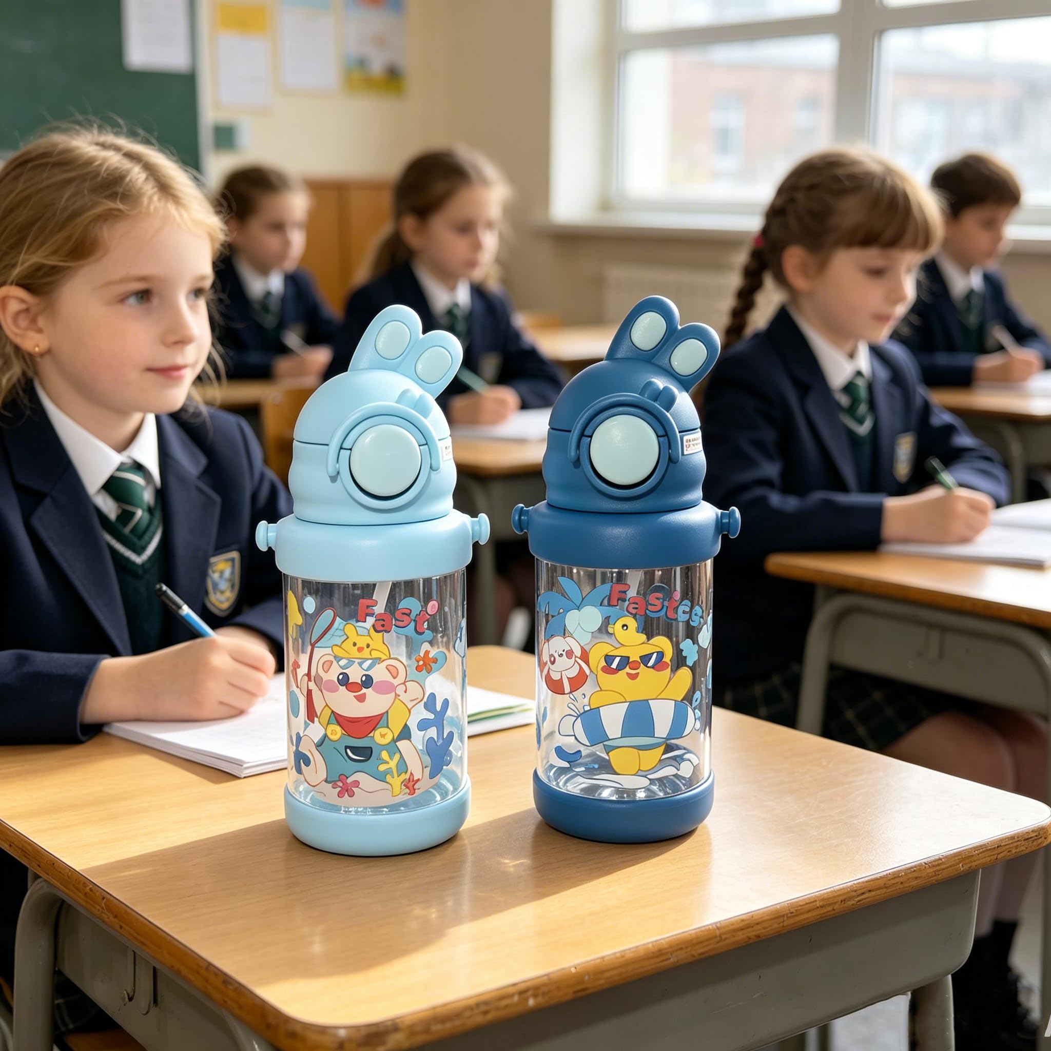 Borraccia Bambini con Cannuccia 4 Pezzi Acqua Asilo Bambino Bambina