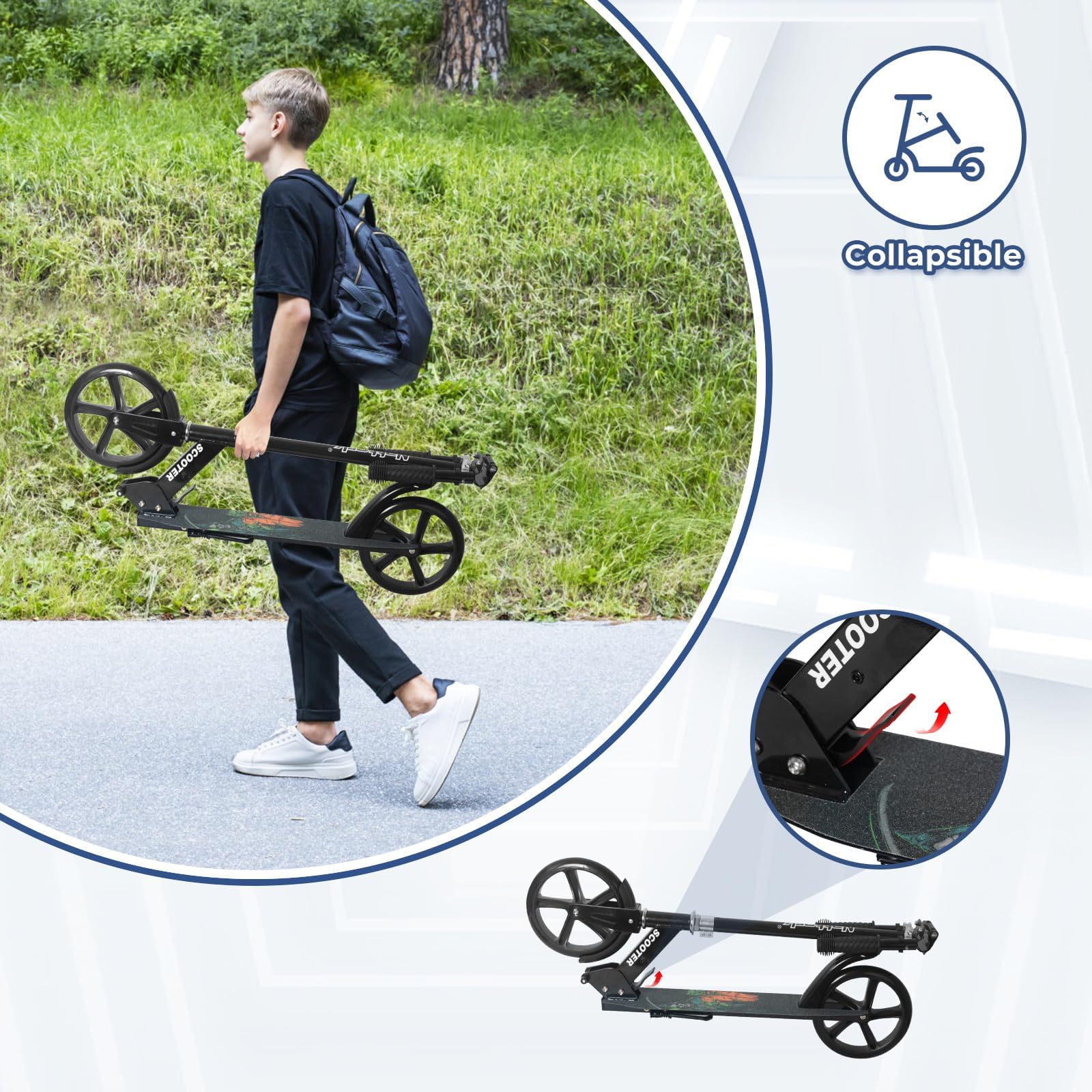 Nattork Trottinette pour enfants, garçons et filles, portable, design pliable léger avec système de freinage, guidon réglable en hauteur et capacité de charge jusqu'à 50 kg