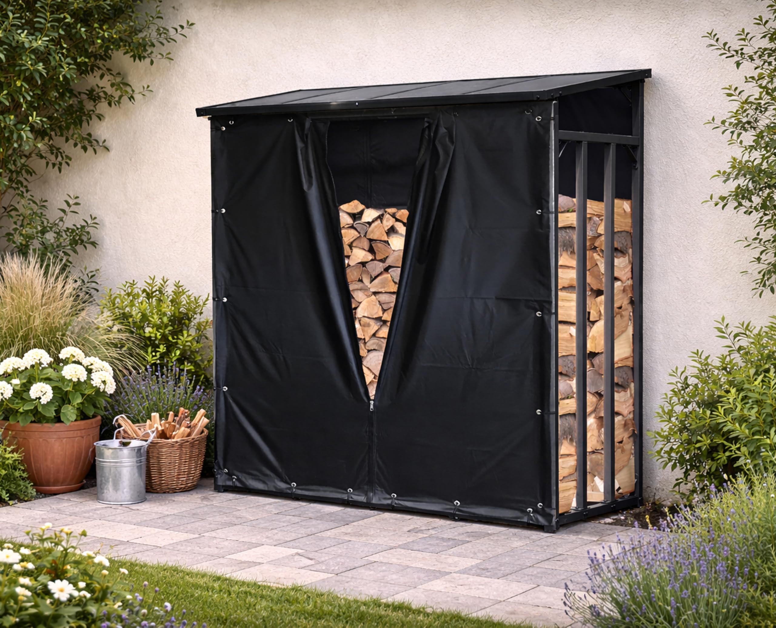 QUICK STAR Set di Protezione dalle intemperie per Riparo di Legna da ardere XXL 185x70x185cm PVC Nero
