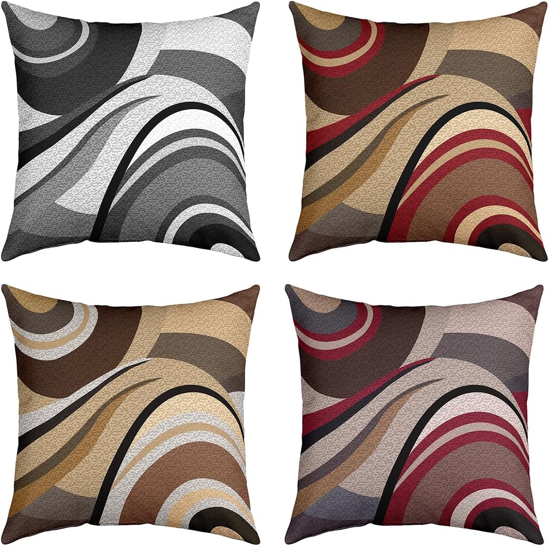 Feelyou Pack of 4 Stripes Decorative Throw Pillow Covers, Soft Geometric Square Cushion Case Set for Couch Sofa Bedroom Living Room, Modern Abstract Art Pillow Cases Pillowcases, 18x18 Inche