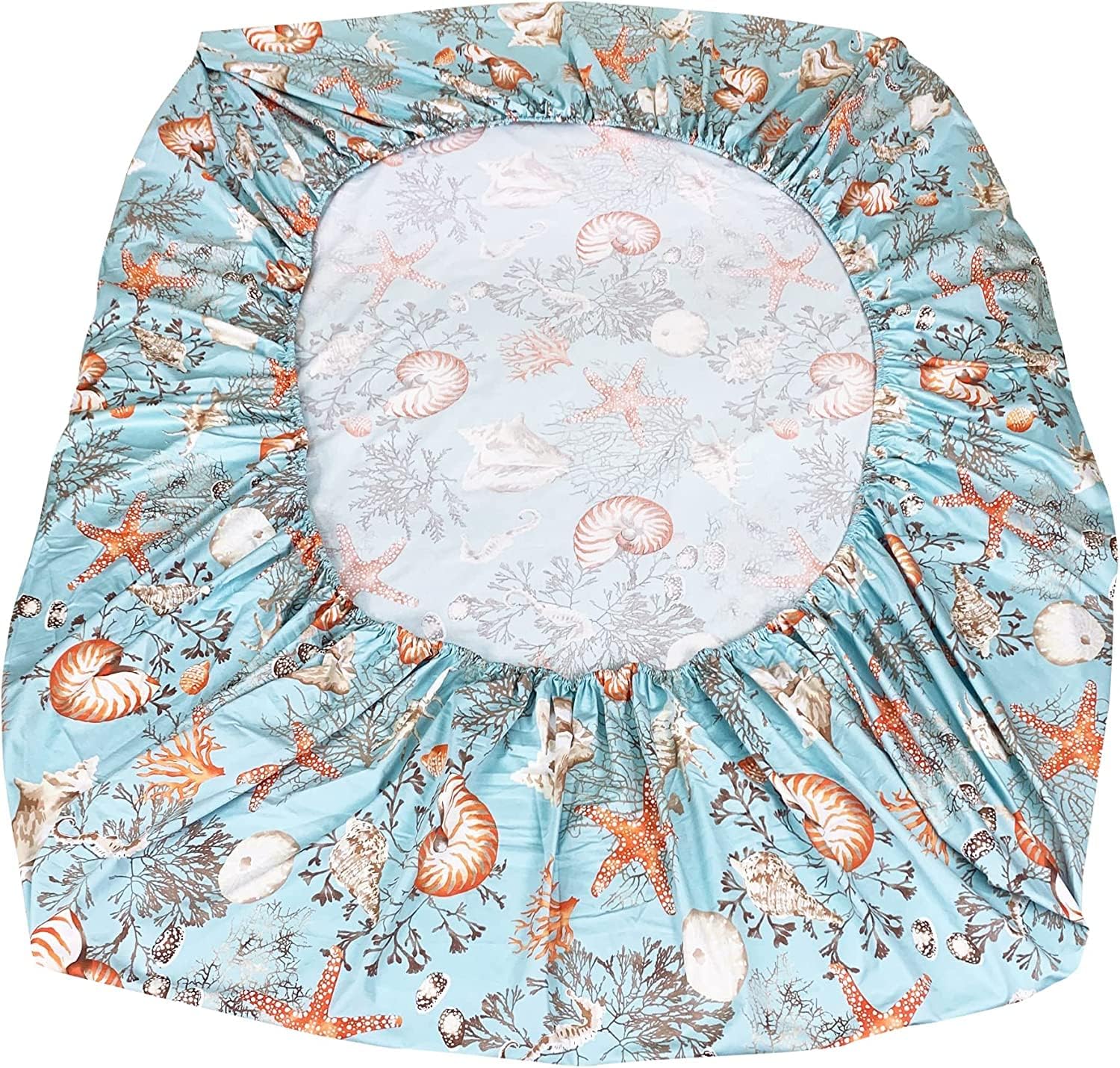 ABREEZE 100% Egyptian Cotton Sheet Set California King Beach Themed Bedding Sets Coastal Bedding Seashells and Starfish Nautical Bedding with Deep Pocket Fitted Sheet 4-Pieces