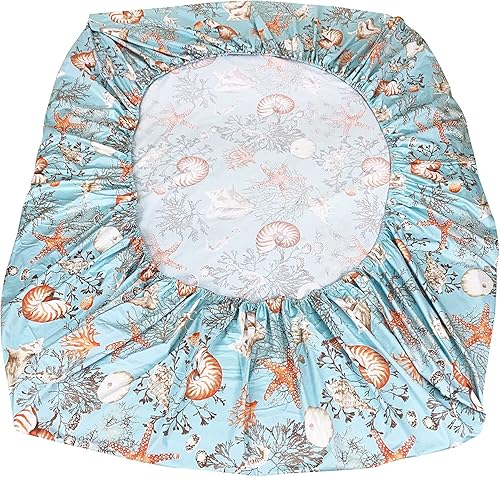 Miniatura 5 de ABREEZE Juego de sábanas 100% algodón egipcio, juego de ropa de cama con temática de playa, ropa de cama costera, conchas marinas y estrellas de