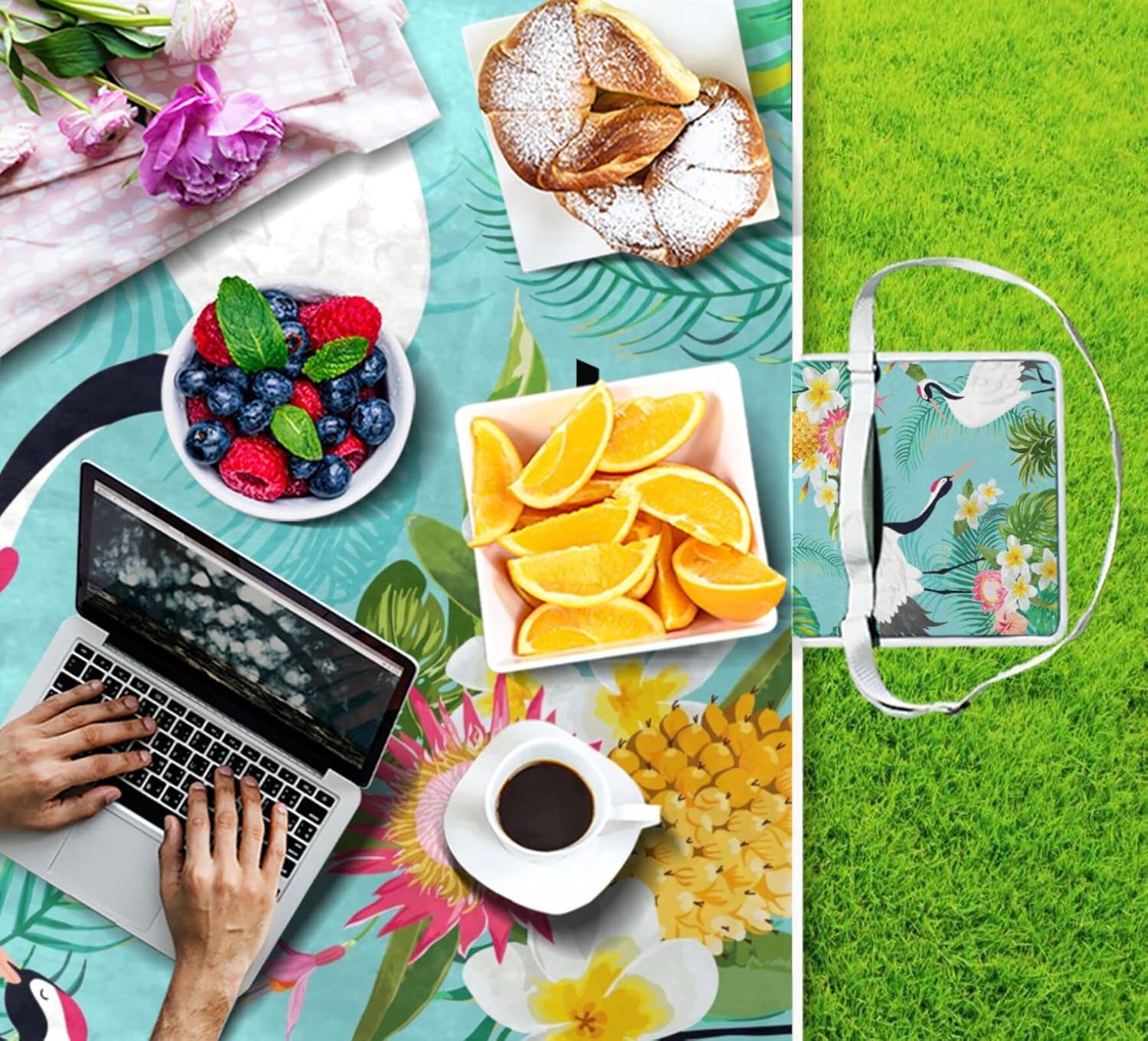 レジャーシート レジャーマット 厚手 アルミ 折り畳み 防水 コンパクト 大判 鶴 植物 花柄 水色 花見 キャンプ 軽量 ピクニッ