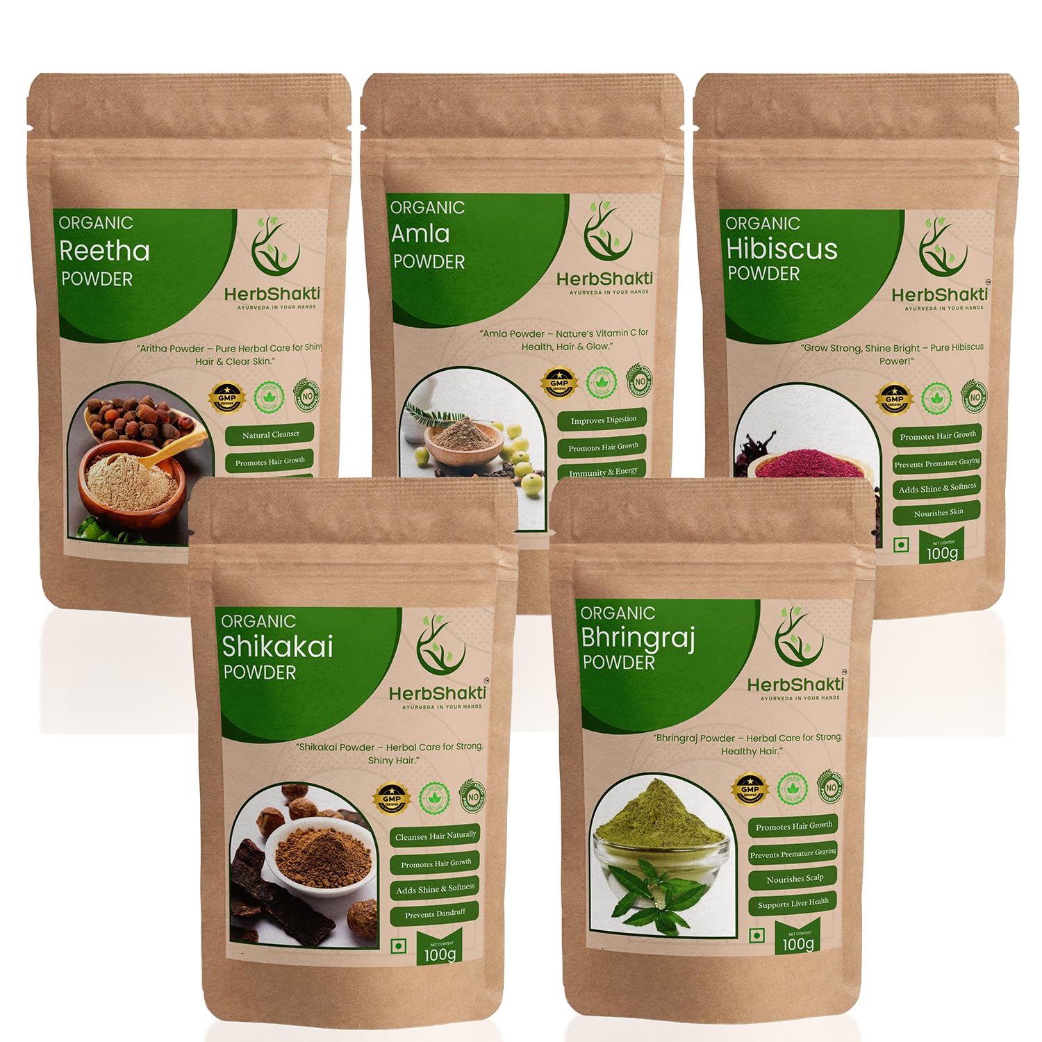 Bhringraj, Hibiscus, Amla, Shikakai & Reetha Hair Care Combo – 5 Herbal Powders for Growth, Strength & Shine | 100g Each (Total 500g) | Natural Ayurvedic Hair Treatment-image-22