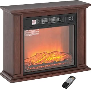 HOMCOM 26" Electric Fireplace with Mantel Surround, 1400W Replaceable Fireplace Insert Heater with Realistic Log, Adjustable Flame Effect, Remote, Freestanding, for Living Room, Dark Brown
