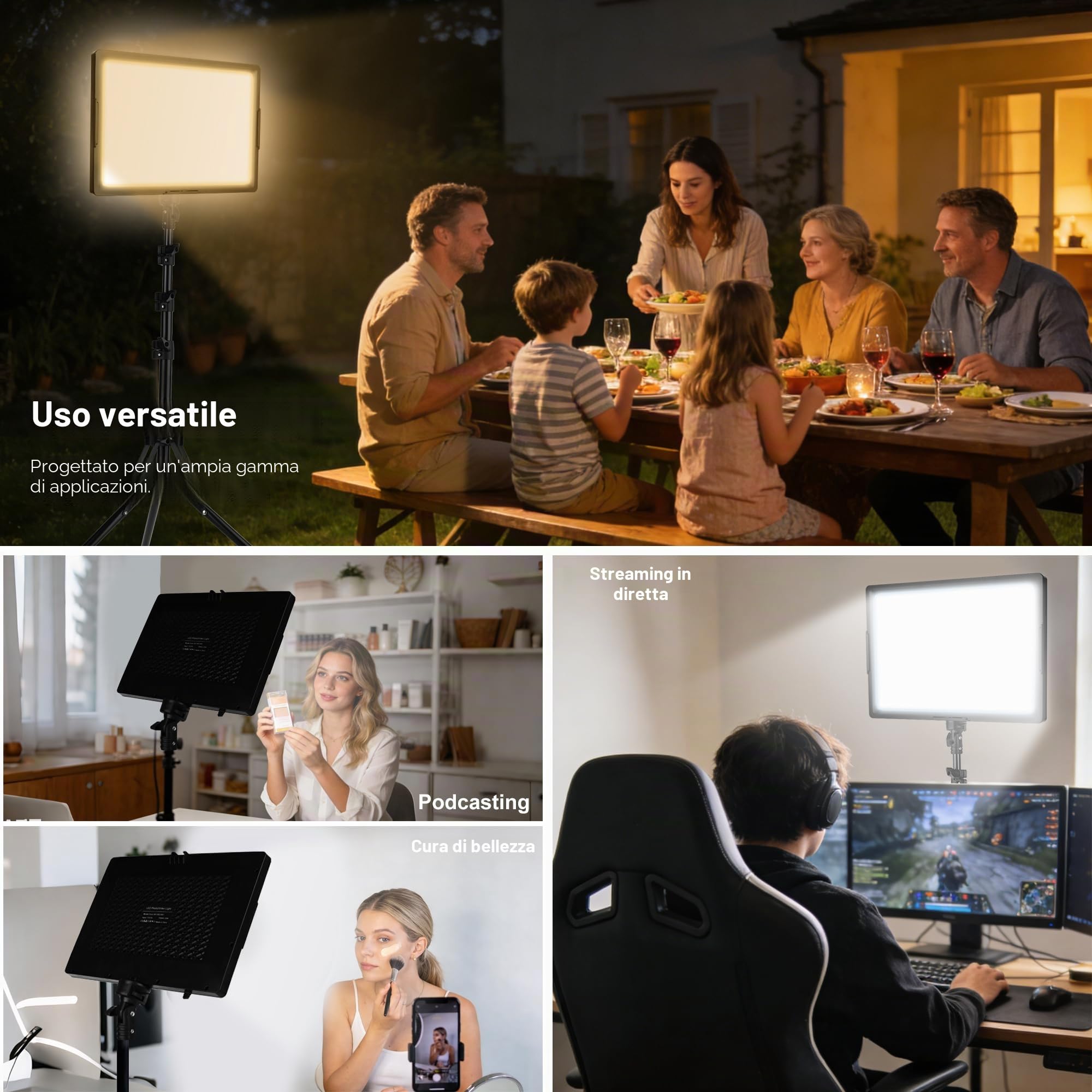 20W Luce Foto-video LED 2-Pack, Ci-Fotto Luci Continua Dimmerabile LED Bi-colore 2800-6500K, 175cm Kit di Illuminazione Fotografica CRI 97+ 2000LM per Studi, Registrazione Video YouTube TikTok