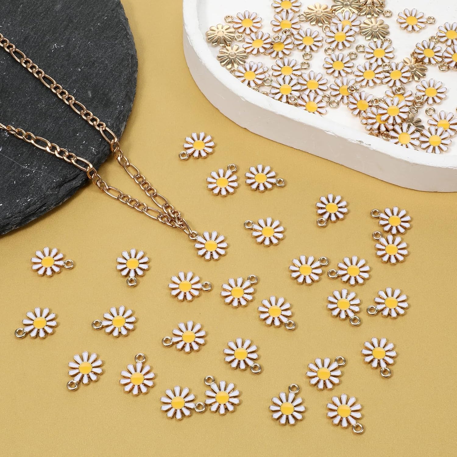 Enamel Daisy Small Flower Charms, 100PCS Mini Floral Daisy Themed Gold Plated Pendant for Bracelets Necklaces Earrings Jewelry Making Findings Purse Keychains DIY Crafts Handmade Gifts Accessories - Image 5