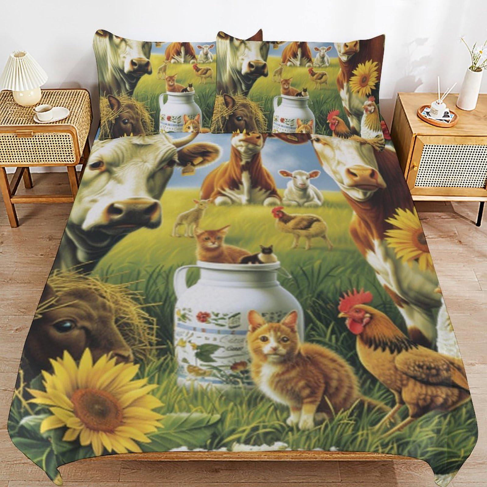 Juego de funda de edredón de vacas y ovejas en microfibra suave
