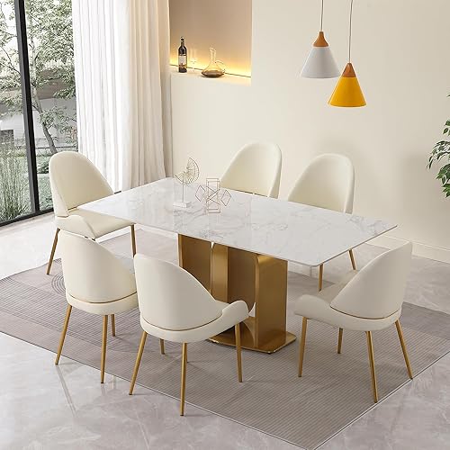 Miniatura 1 de Runboll Juego de mesa de comedor de 7 piezas de piedra sinterizada moderna de mediados de siglo para cocina comedor con 6 sillas