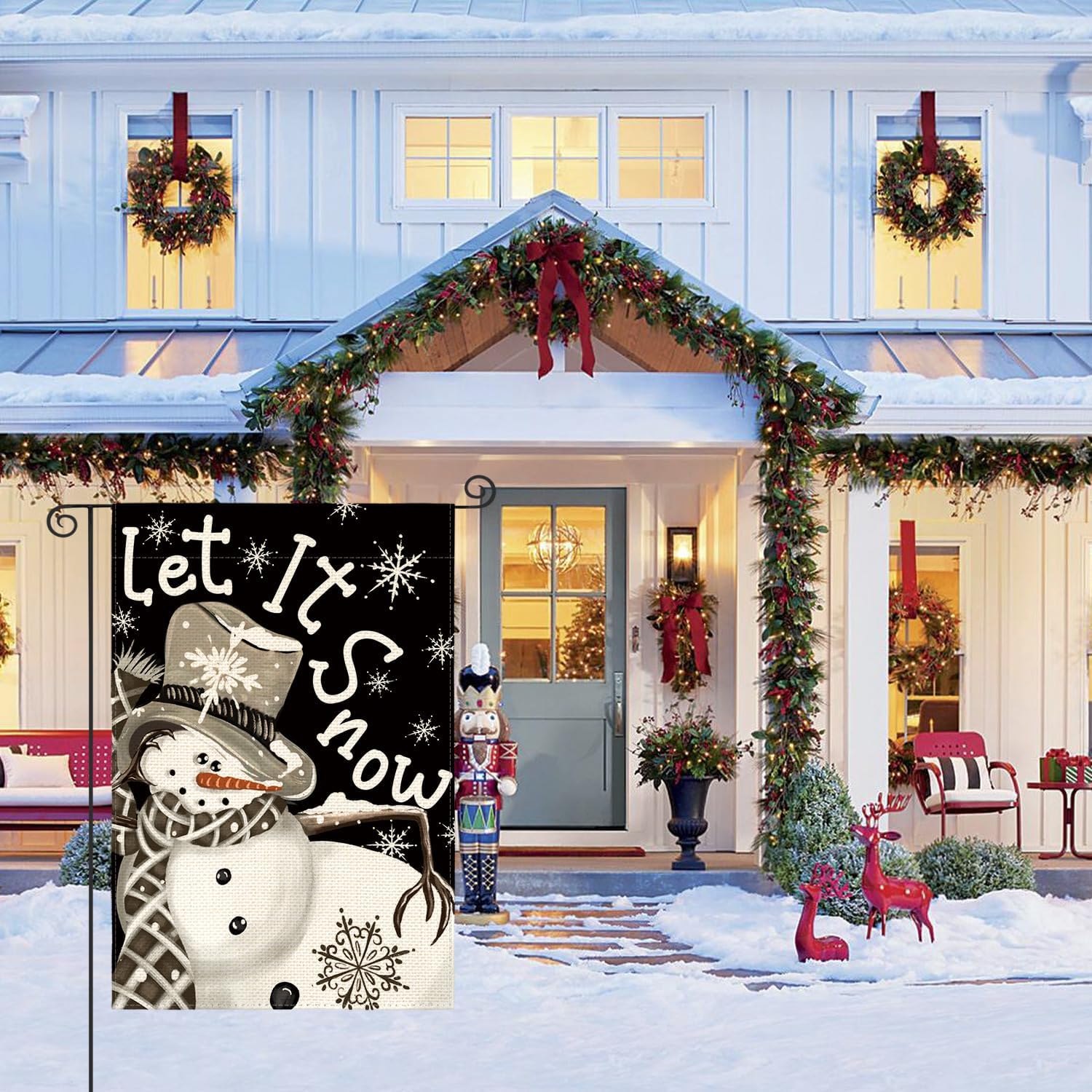 AVOIN colorlife Let It Snow Snowflake Snowman Christmas Garden Flag 12x18 Inch Double Sided, Black Winter Holiday Yard Outdoor Decorative Flag - Image 4
