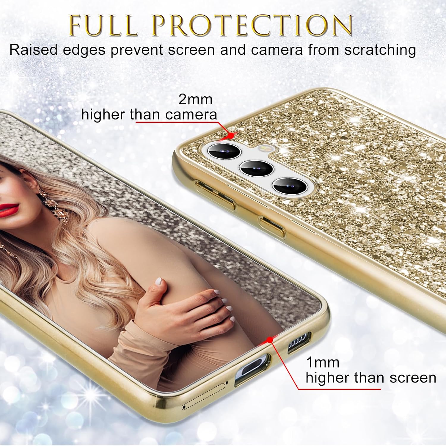 Silicone Case for Samsung Galaxy S25 5G Case Glitter Sparkle Bling, Hybrid Matte Back Case High Impact Heavy Duty Shockproof Protective Cover for Samsung S25 Cute Case for Women 6.2" (Gold)