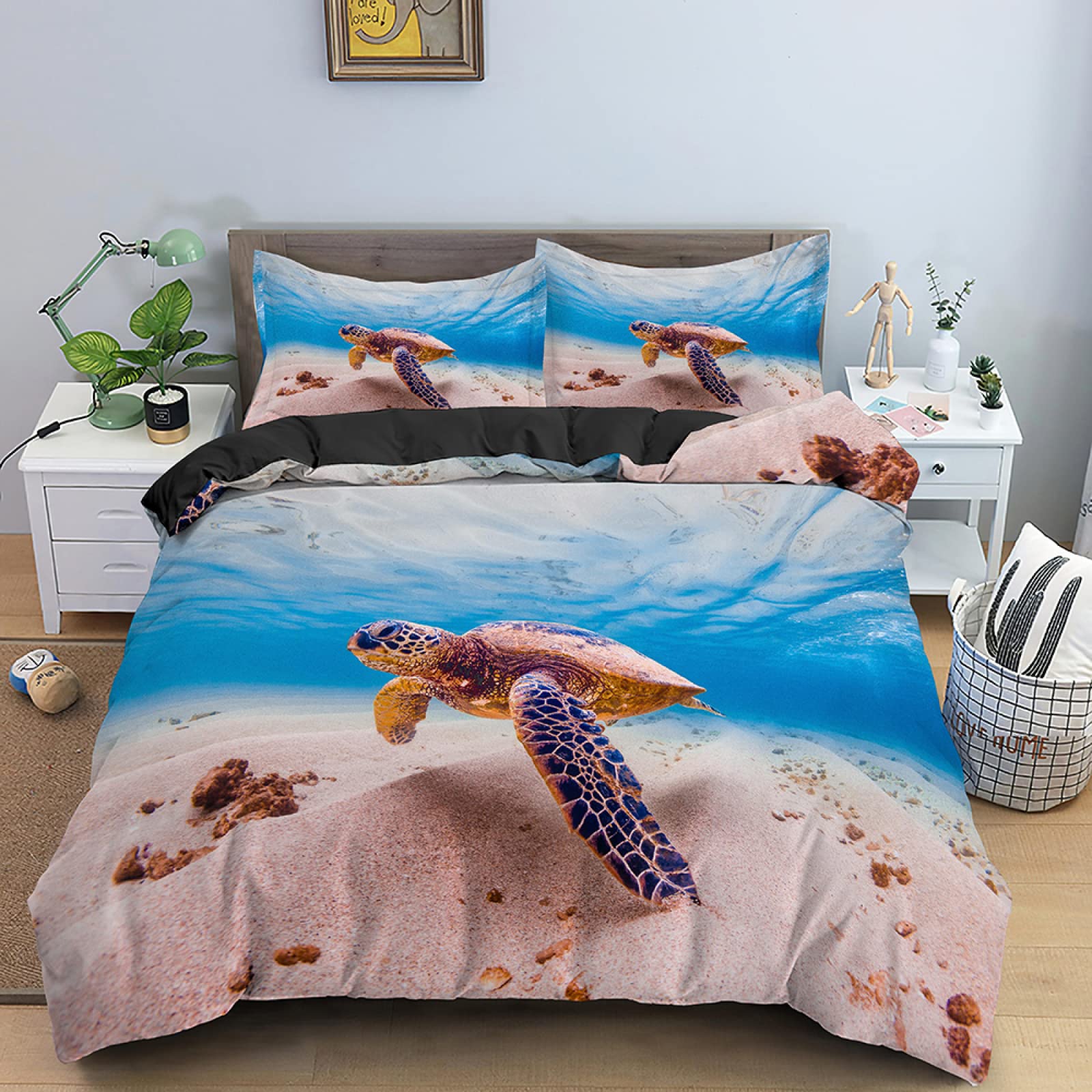 Housse de couette 90x190 pour chambre d'enfant motif océan bleu aqua