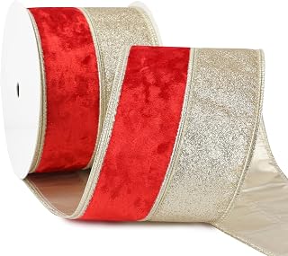 Red Velvet Wired Ribbon, 4 Inch x 10 Yards