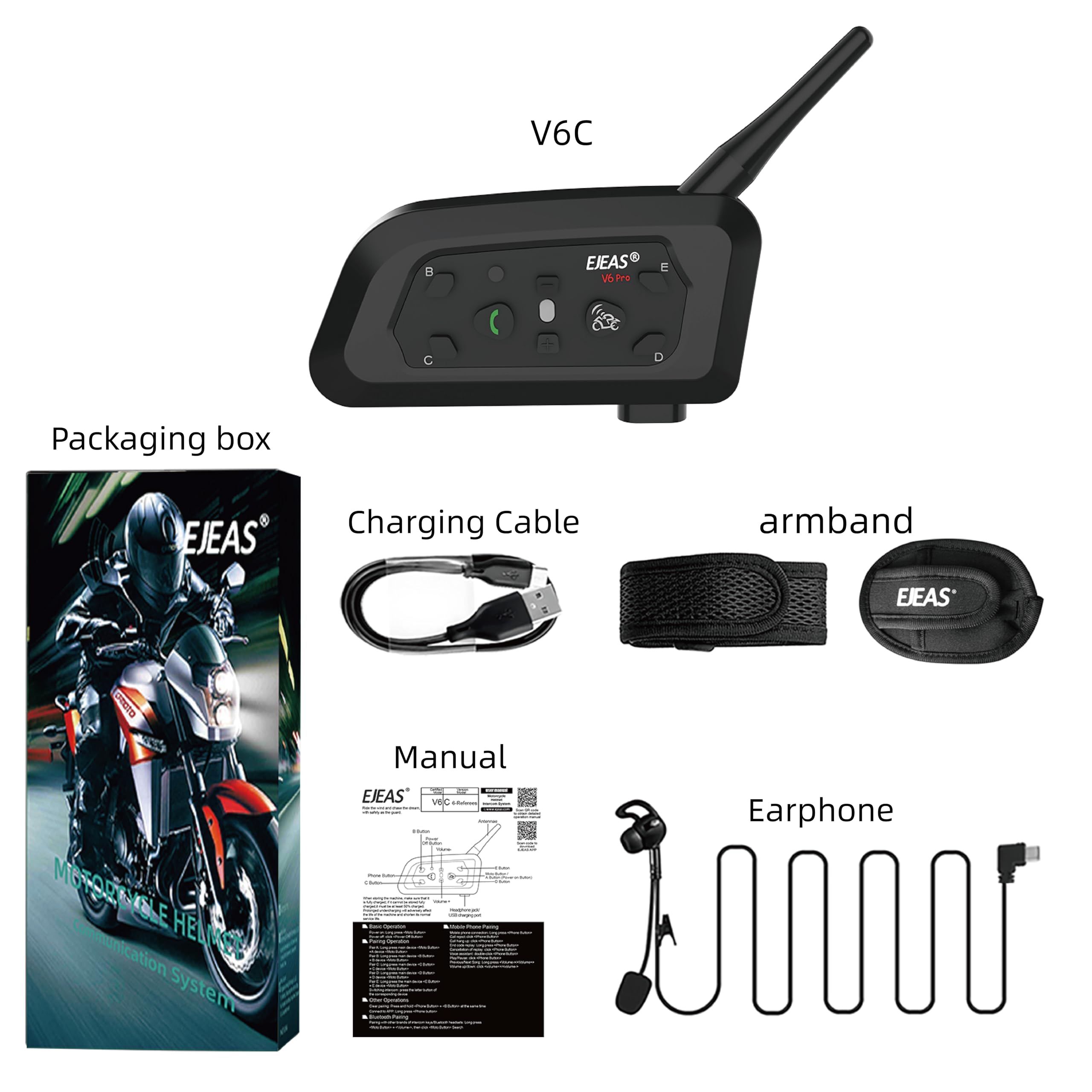 EJEAS V6C - Auriculares de intercomunicación Bluetooth para árbitro de fútbol con reducción de ruido CVC y bolsa para 2 árbitros (1 unidad)