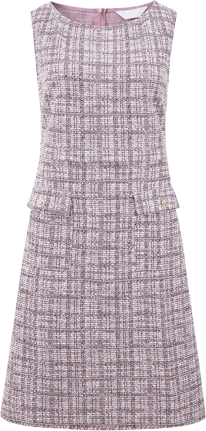 Hobemty Women's Sleeveless Tweed Dress Boat Neck Work Office Sheath Dresses