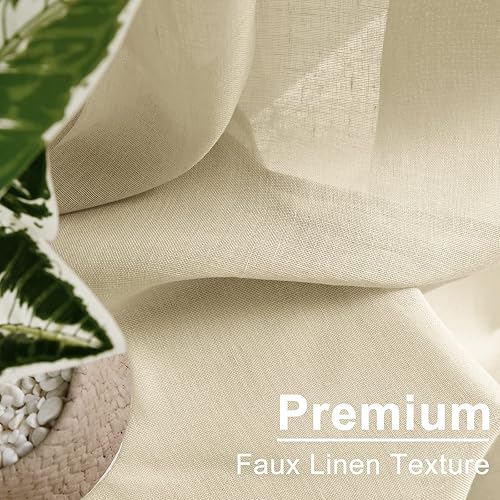 Miniatura 2 de Cortinas semitraslúcidas de lino sintético de 96 pulgadas de largo para dormitorio, cortinas de gasa filtrante de luz con bolsillo para barra,