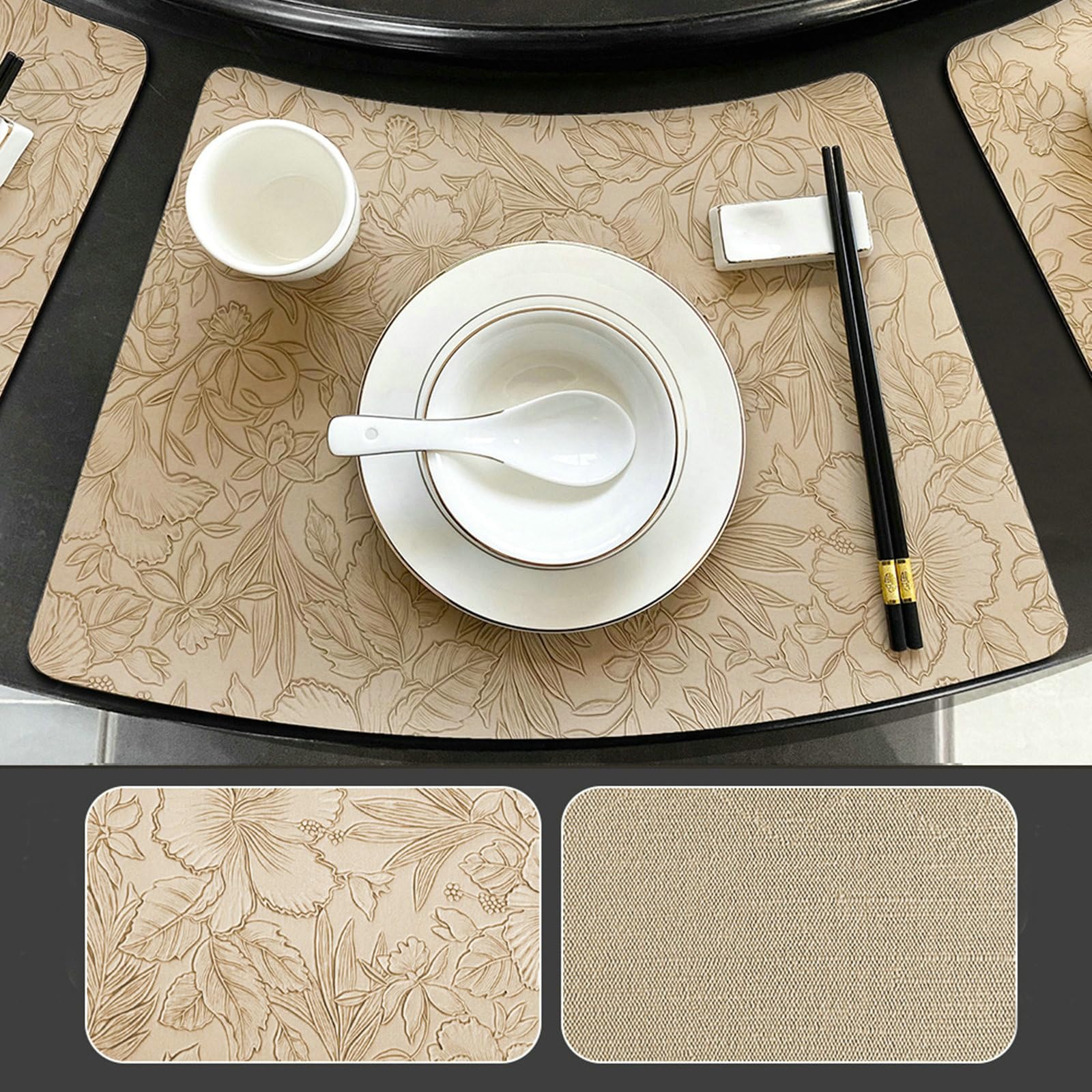 Tovagliette All'Americana Lavabili Cuneo, Set di 10 Tovaglietta Cucina Tinta Unita Texture di Foglie Fiori Tovagliette Pelle Non Scivolose Resistenti al Calore, Beige Giallo, 27x43CM