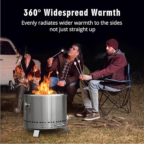 Miniatura 6 de Hoguera sin humo, fogata para exteriores, fogata portátil de 20 pulgadas con cenicero extraíble y doble asa, hoguera portátil de acero inoxidable,
