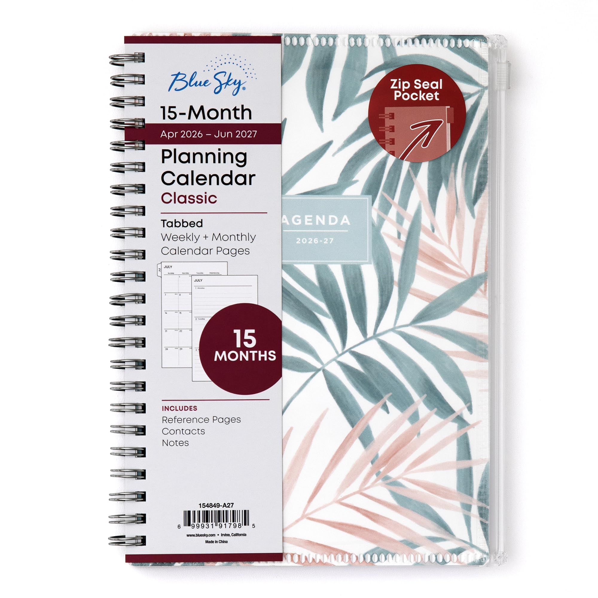 Blue Sky 2026-2027 Weekly & Monthly Academic Planner, 5"x8", Seychelle