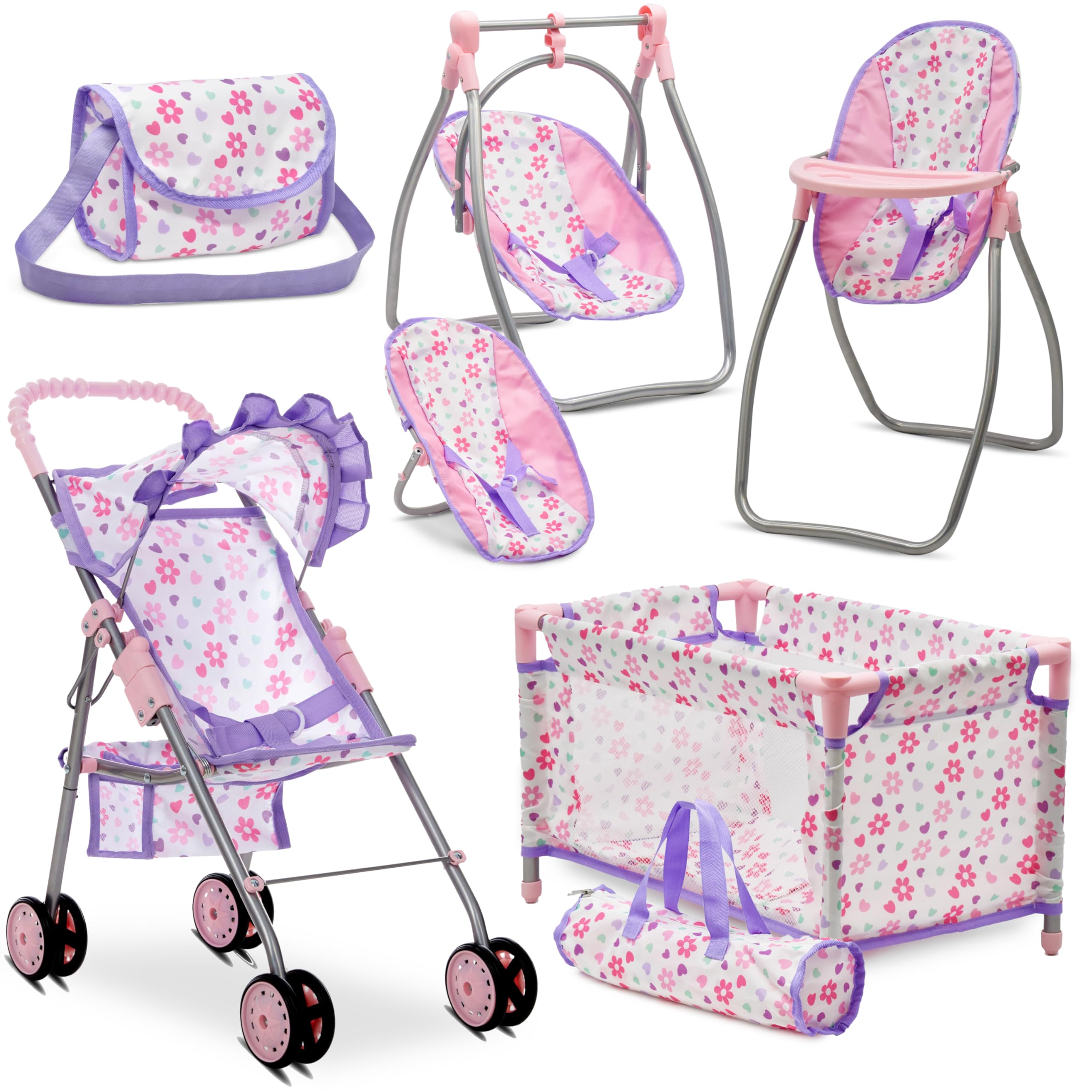 Baby Doll Stroller Bed and Swing Nursery Playset