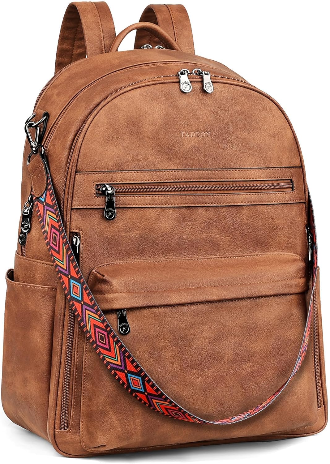 FADEON 15.6 inch Laptop Backpack Purse for Women Designer PU Leather Computer Backpacks Fashion for Work Travel Brown