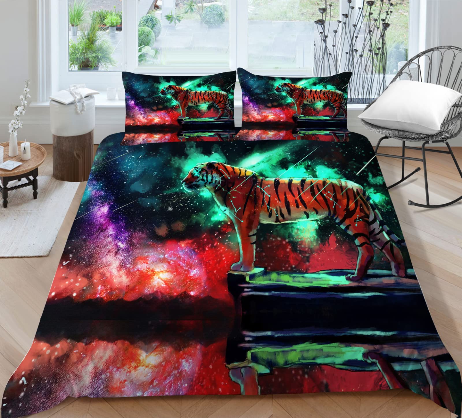 Parure de lit tigre coloré 90x190 pour transformer la chambre d'enfant en jungle moderne