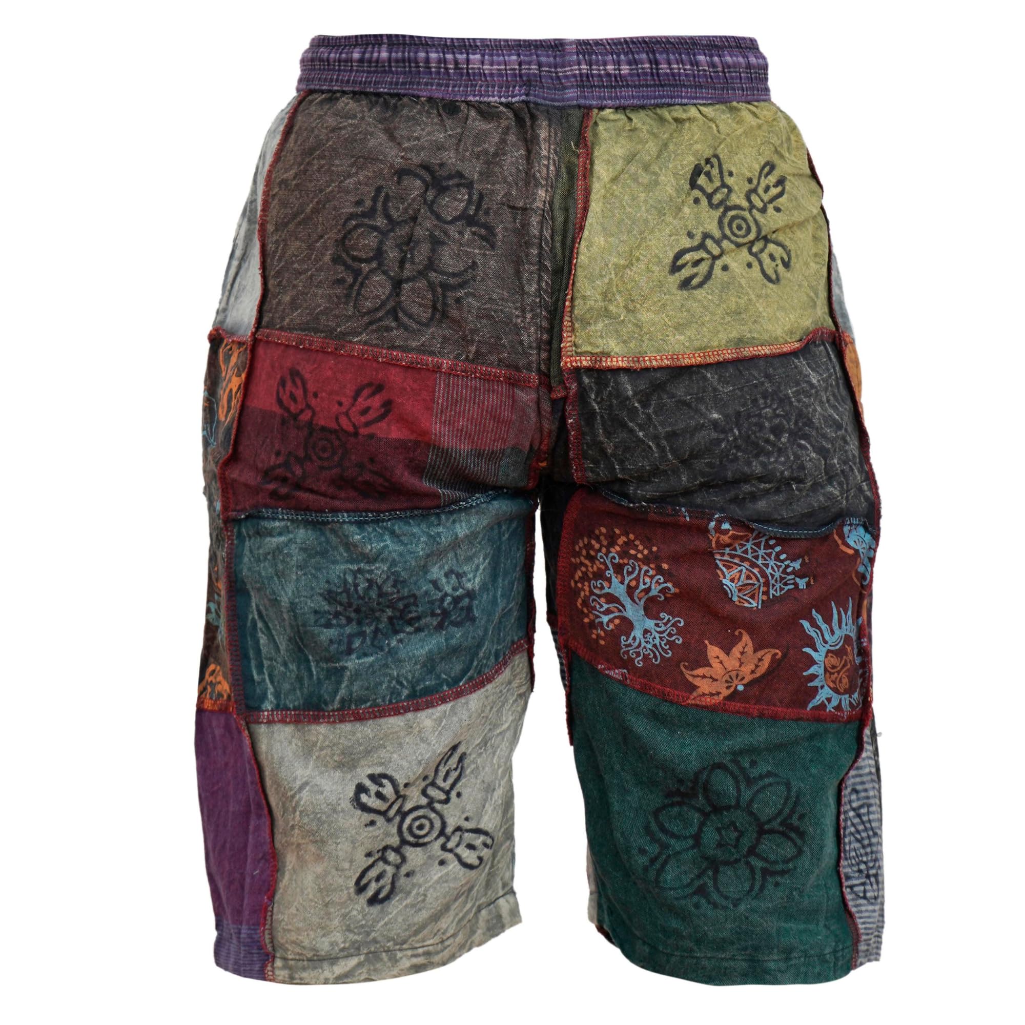 Ezhippie Pantalones cortos hippie unisex de algodón con cordón elástico en la cintura para festivales de verano