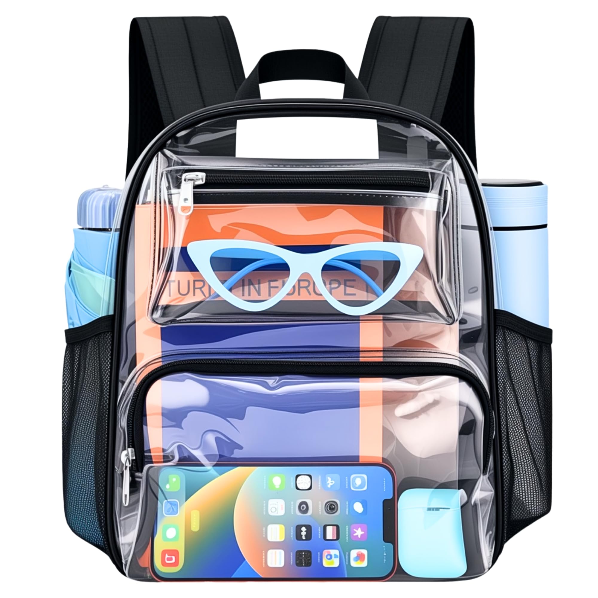 Clear Bag for Stadium Events, 12x6x12 Clear Backpack with Reinforced Strap, Stadium bag for Sports Concerts Work Travel, Black