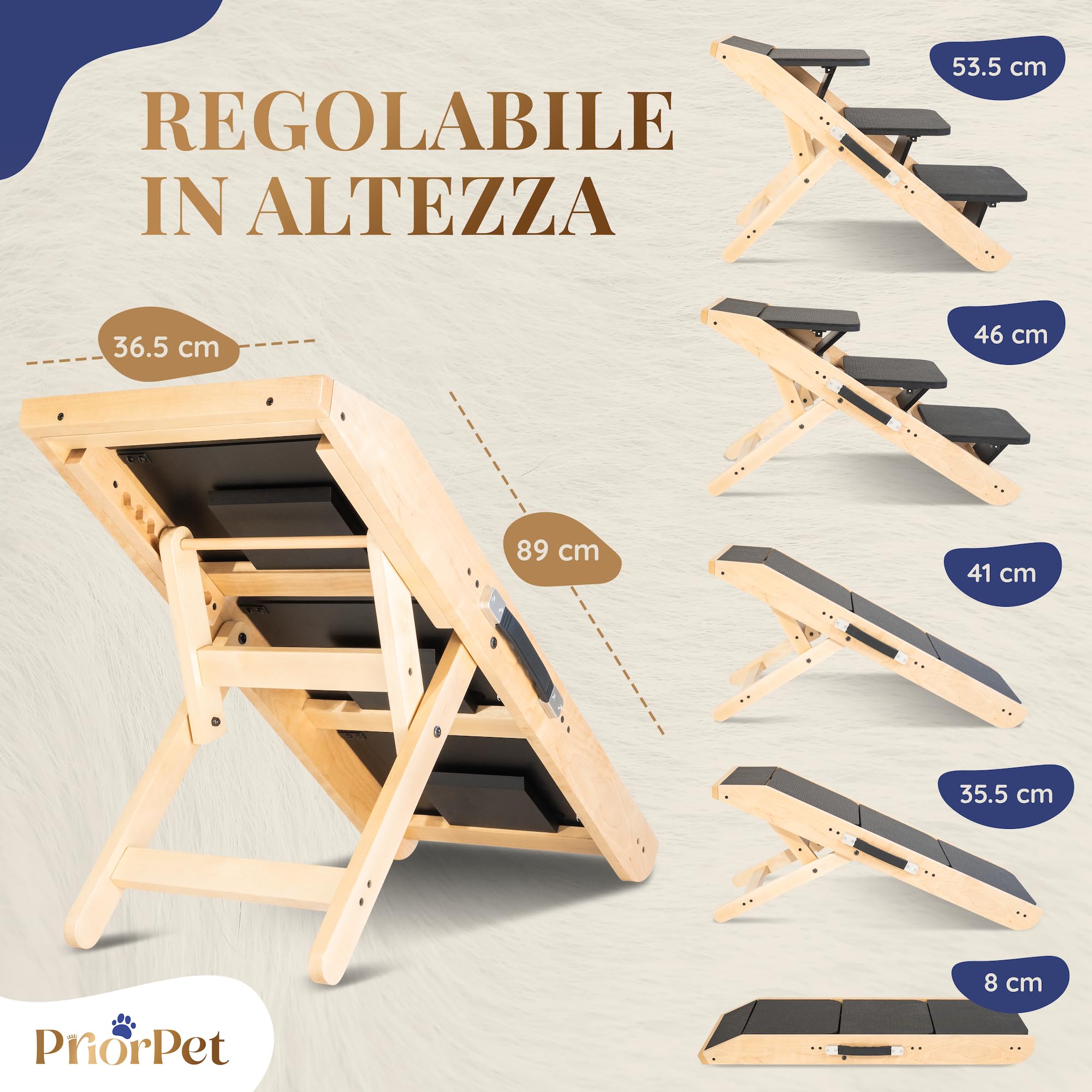 Scale per Cani 2 in 1 Rampa Regolabile 18-50 cm - Pet Gradini con Piattaforma Naturale