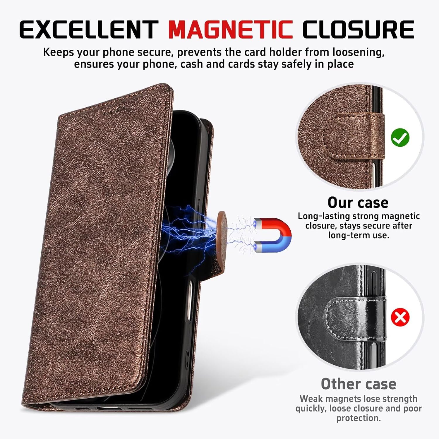Caseurban for iPhone 17 Pro Max Wallet Case with Card Holder RFID Blocking PU Leather Wrist Strap Kickstand Shockproof TPU Interior Case Protective Flip Cover, Classic Magnetic Closure