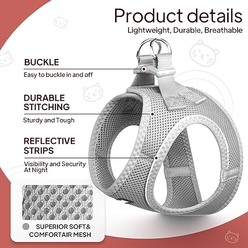 Miniatura 8 de TwoEar Arnés de gato a prueba de escape, suave chaleco ajustable para perro, de malla transpirable, chaqueta reflectante de fácil control para