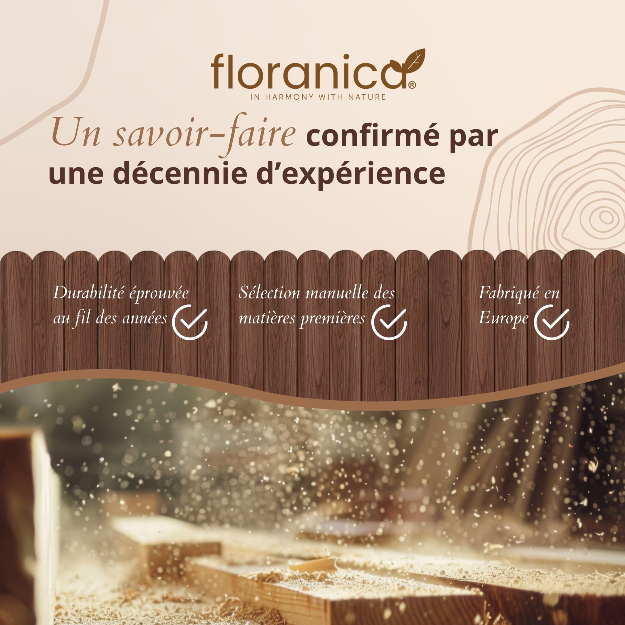 Floranica Bordure de Jardin en Bois 40 x 200 cm Brune Bordurette de Pelouse Bordure de Gazon avec piquets Bordure de Parterre