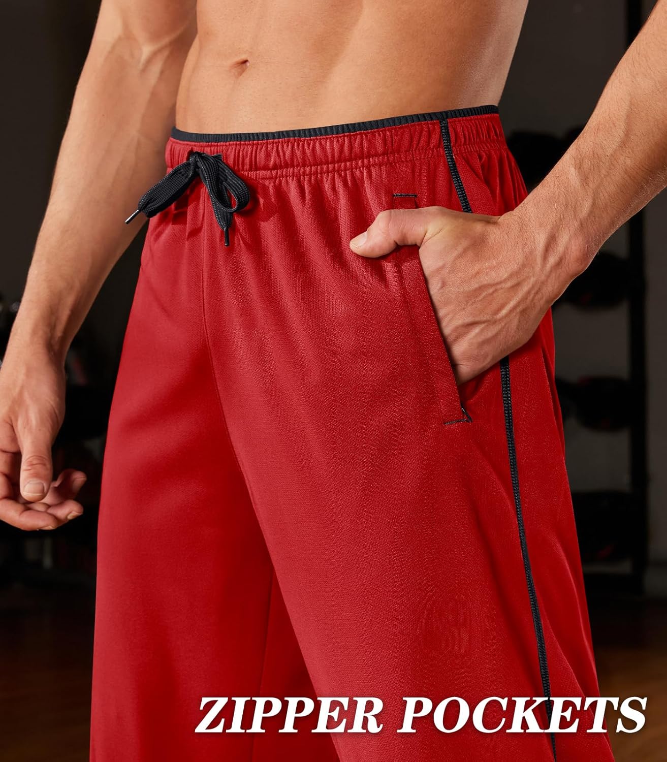 MAGNIVIT Men's Lightweight Sweatpants Loose Fit Open Bottom Mesh Athletic Pants with Zipper Pockets - Image 3