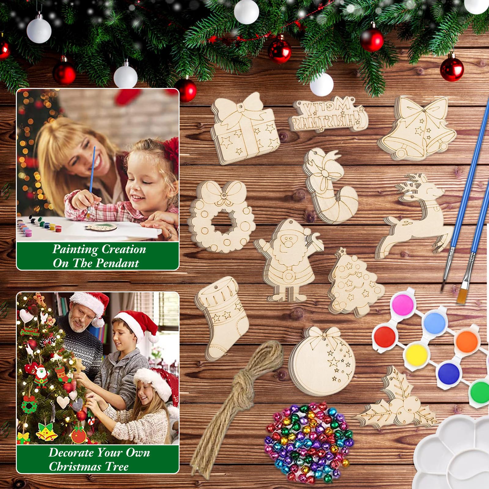 Lot 264 Décorations Noël Bois à Peindre - Pendentifs Sapin Bricolage Enfants Activités Manuelles