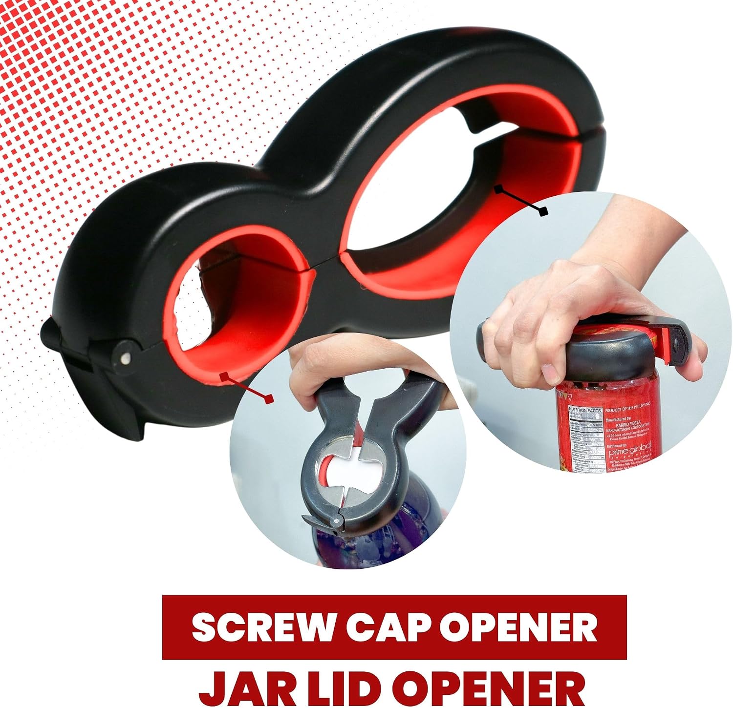 Performore 6 in One Opener - Multi Opener Kitchen Tool - Compact Jar Opener - Bottle and Jar Openers for Seniors - Grip to Open Jars and Bottles