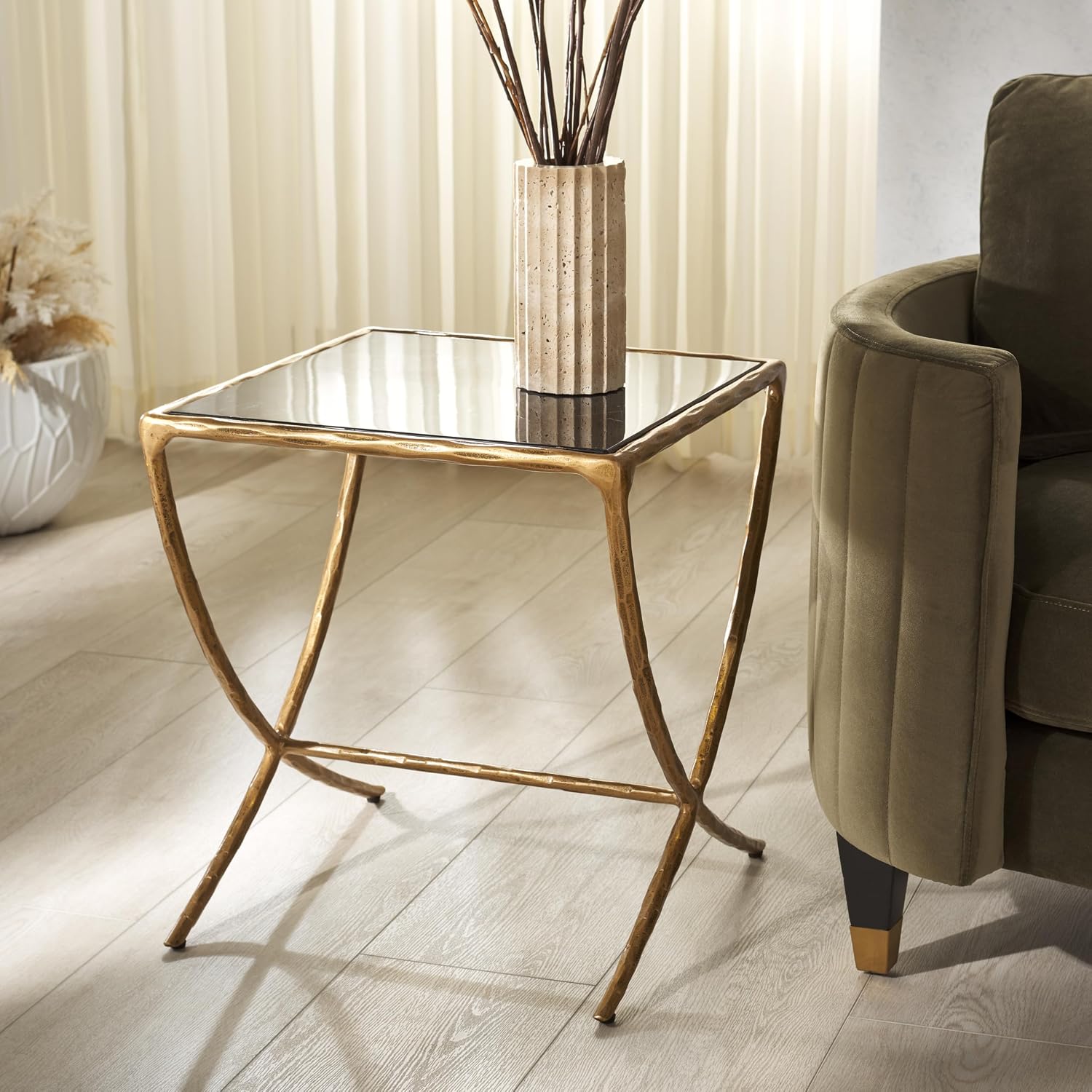 SAFAVIEH Couture Collection Debbie Brass Base & Black Marble Top Rectangular Accent Table, Fully Assembled