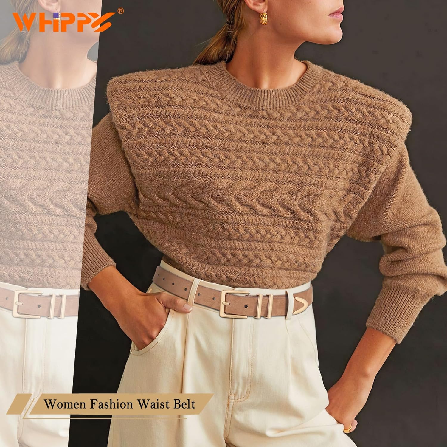 WHIPPY Women Suede Belt with Gold Buckle Fashion Ladies Casual Waist Belt for Jeans Pants - Image 3
