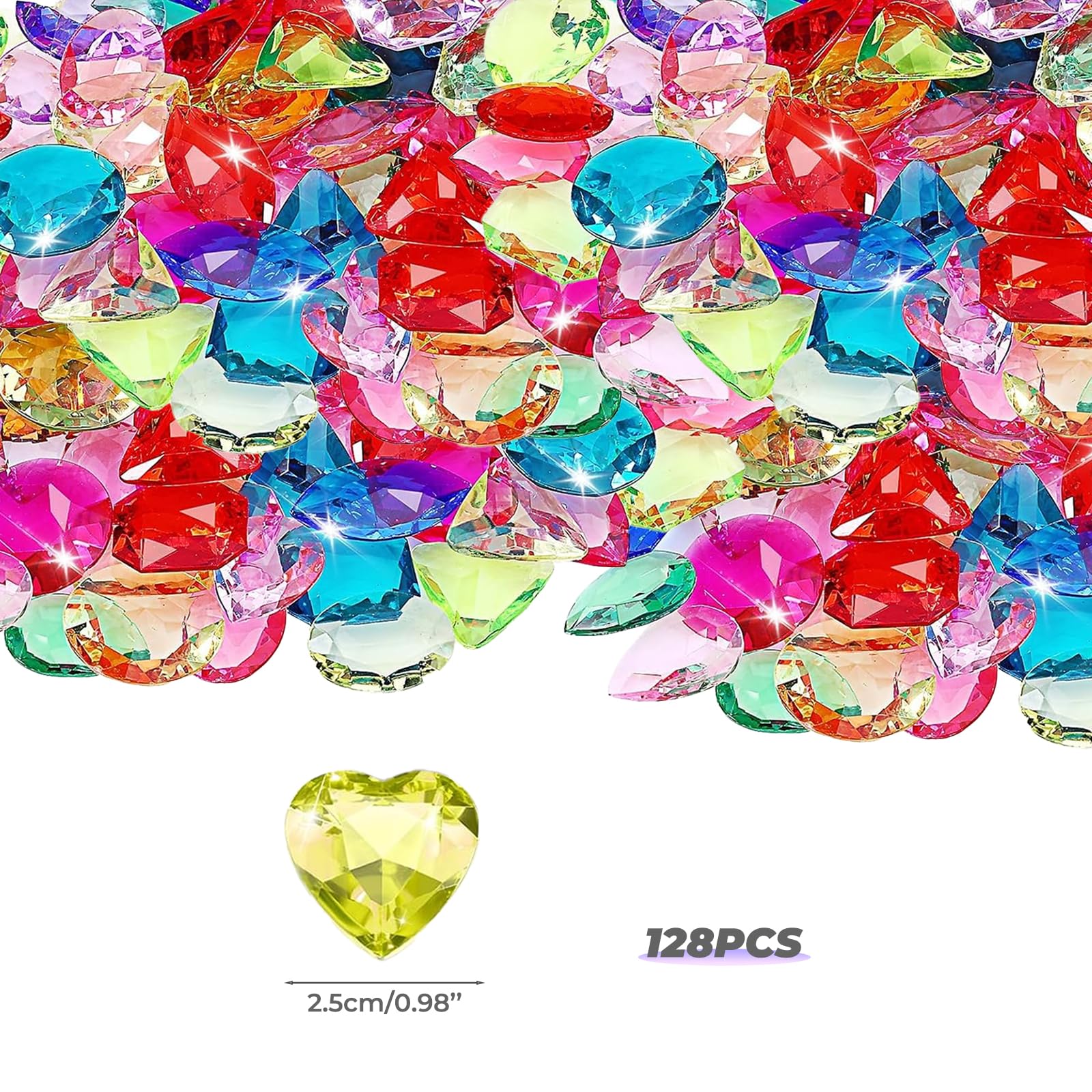 128 Pieces Gemstones for Kids Diamonds Crystals & Fake Jewels, Multi-Color Acrylic Diamonds, Stick On Gems - Image 2