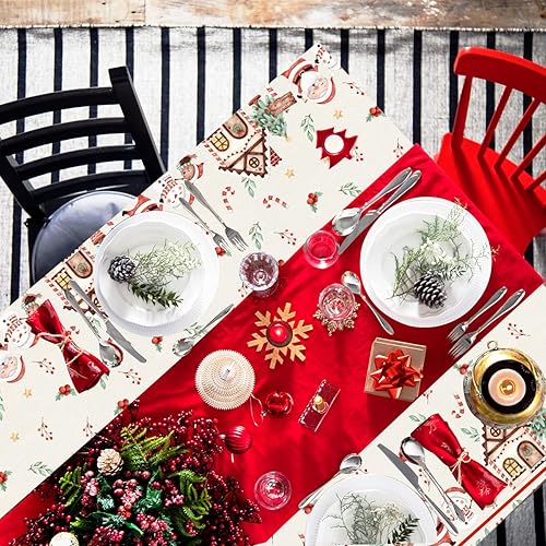 Miniatura 4 de Zhynice Manteles de Navidad, paquete de 3 suministros vintage para fiesta de Navidad, diseño de Papá Noel, muñeco de nieve, alce, retro,