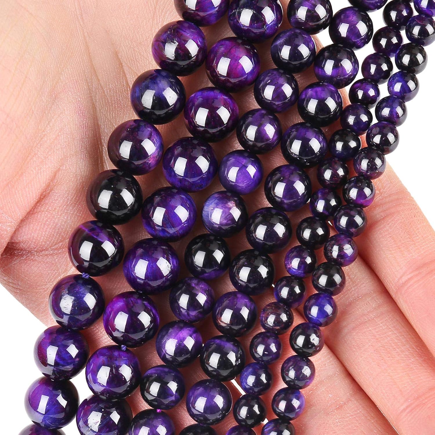 Natural Purple Tiger Eye Beads, Grade AAA Gemstone Round Loose Beads 8MM 100PCs Bulk Lot Options, Semi Precious Stone Beads for Jewelry Making - Image 3