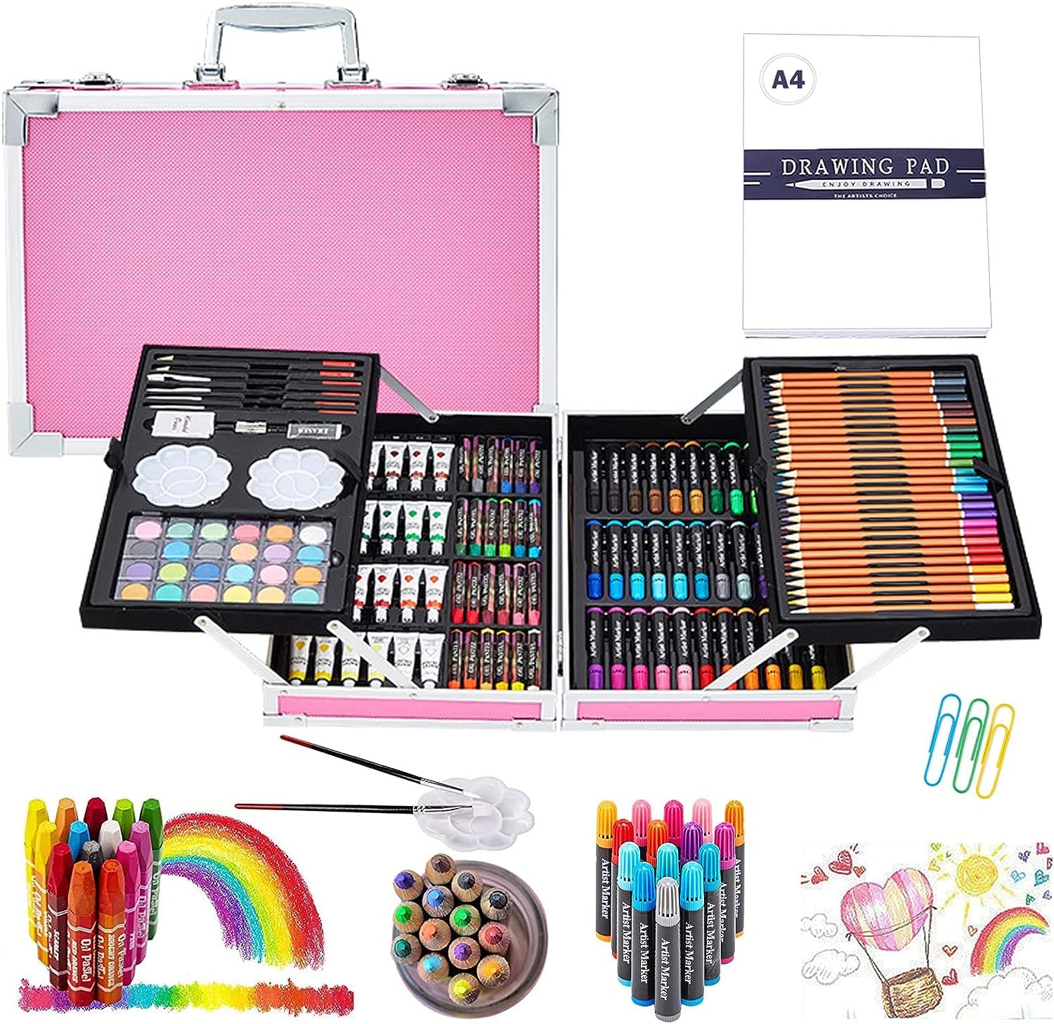 Deer Shop Portable Art Set With Case For Professional Drawing And Painting, 145 pcs (pink)