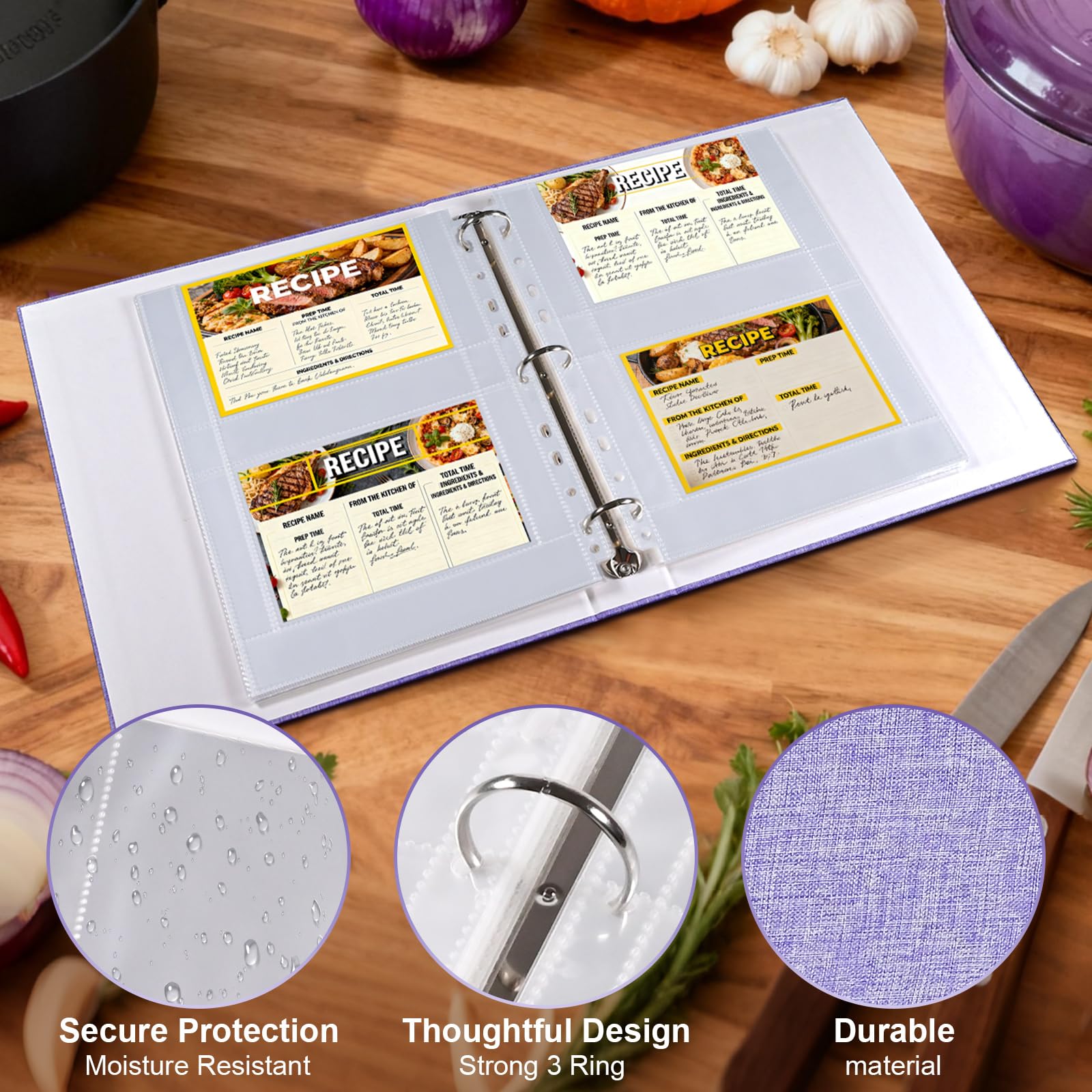 Amazon.com: 60 Pack 240 Pockets 4x6 Recipe Card Sleeves,3 Ring Binder  Recipe Card Protector Pages,Double Sided 2 Pocket Refill Sheets for Recipe  Book, 8.5x11 Inch Top Loading Clear Sleeve Sheets: Home &